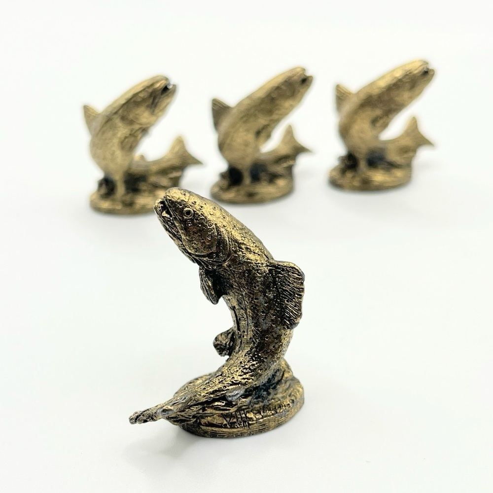 Vintage Metzke pewter & gold plated miniature trout fish Charm/figurine